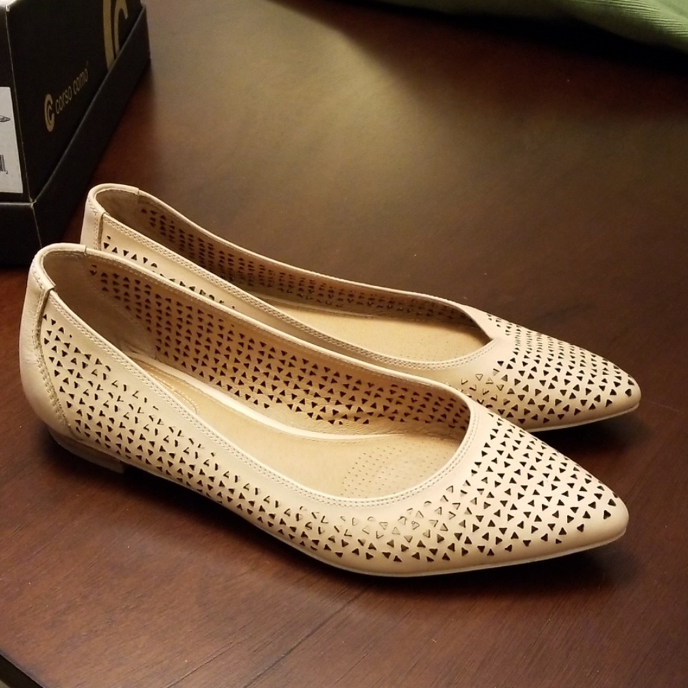 Nude Perforated Leather Flats